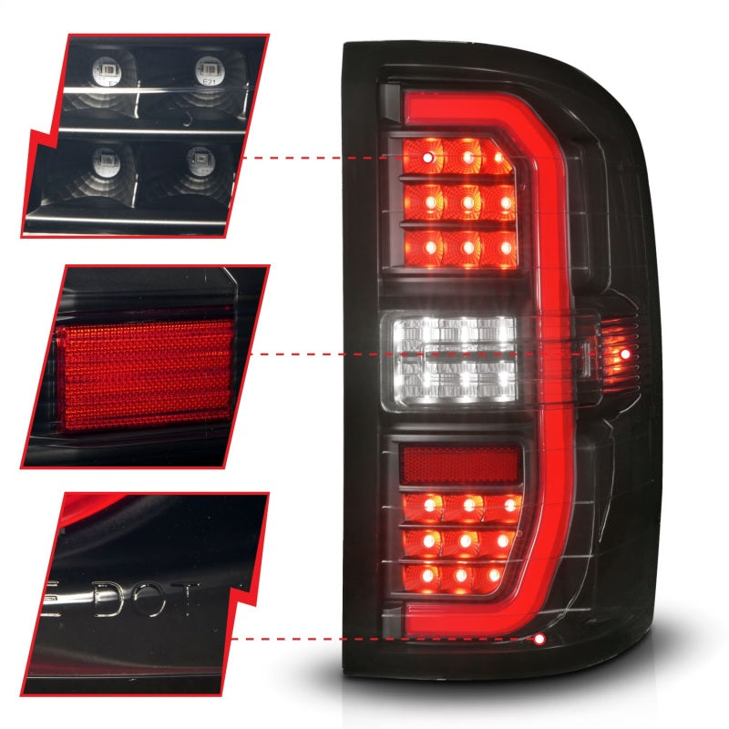 ANZO 14-18 GMC Sierra 1500 Full LED Taillights Black Housing Smoke Lens  (w/C Light Bars)