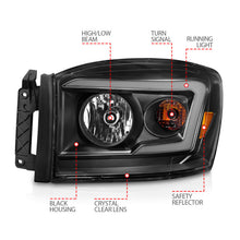 Load image into Gallery viewer, ANZO 06-09 Dodge RAM 1500/2500/3500 Headlights Black Housing/Clear Lens (w/ Light Bars)