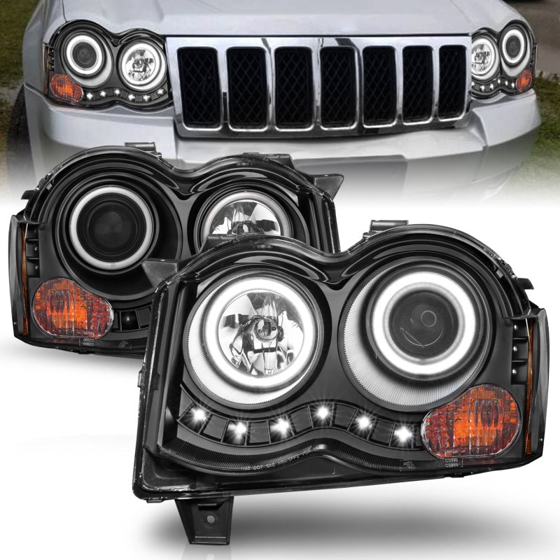 ANZO 2008-2010 Jeep Grand Cherokee Projector Headlights w/ Halo