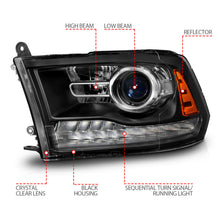 Load image into Gallery viewer, ANZO 09-18 Dodge Ram 1500/2500/3500 LED Plank Style Headlights Switchback + Sequential - Matte Black