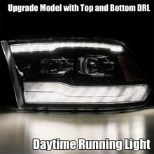 Load image into Gallery viewer, AlphaRex 09-18 Dodge Ram 1500HD LUXX LED Proj Headlights Plnk Style Blk w/Activ Light/Seq Signal/DRL