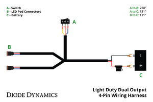 Diode Dynamics Light Duty Dual Output 3-way 4-pin Wiring Harness