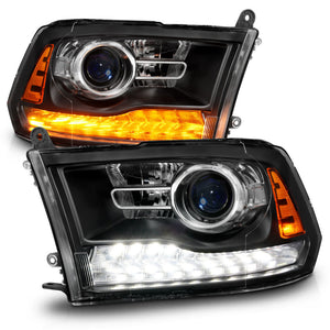 ANZO 09-18 Dodge Ram 1500/2500/3500 LED Plank Style Headlights Switchback + Sequential - Matte Black