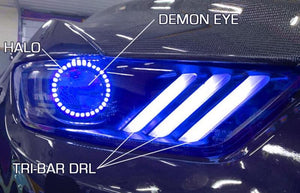 Oracle 15-17 Ford Mustang Dynamic RGB+A Pre-Assembled Headlights - Black Edition - SEE WARRANTY