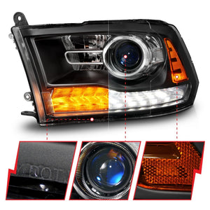 ANZO 09-18 Dodge Ram 1500/2500/3500 LED Plank Style Headlights Switchback + Sequential - Matte Black