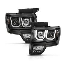 Load image into Gallery viewer, ANZO 2009-2014 Ford F-150 Projector Headlights w/ U-Bar Black Amber (HID TYPE) (WITHOUT HID KIT)