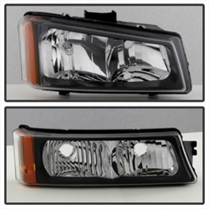 Xtune Chevy Silverado 2500HD 03-06 Crystal Headlights w/ Bumper Lights Black HD-JH-CSIL03-AM-BK-SET