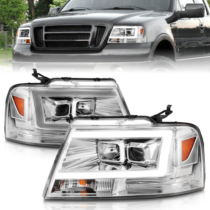ANZO 2004-2008 Ford  F-150 Projector Headlights w/ Light Bar Chrome Housing