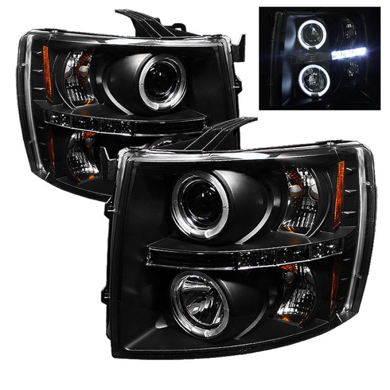 Spyder Chevy Silverado 1500 07-13 Projector Headlights LED Halo LED Blk PRO-YD-CS07-HL-BK