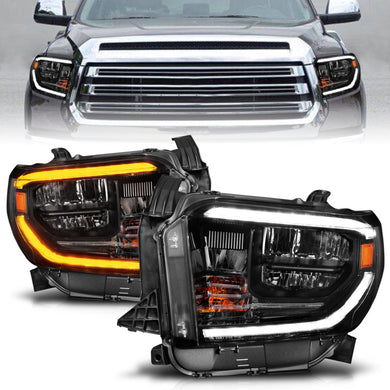 ANZO 14-21 Toyota Tundra (OE Halogen w/LED DRL) LED Crystal Headlights w/ Switchback & DRL - Blk