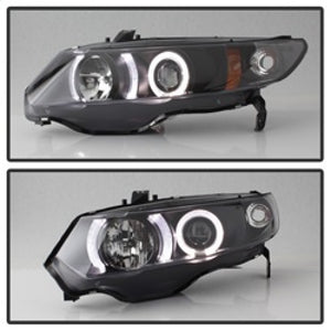 Spyder Honda Civic 06-08 2Dr Projector Headlights LED Halo Black High H1 Low H1 PRO-YD-HC06-2D-HL-BK