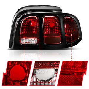 ANZO 1994-1998 Ford Mustang Taillight Dark Red Lens (OE Style)