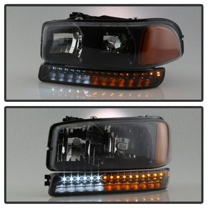 xTune GMC Sierra 99-06 /Yukon 00-06 Headlights & LED Bumper Lights - Black HD-JH-GS99-LED-SET-BK