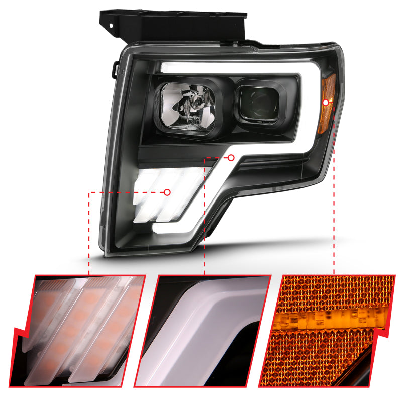 ANZO 2009-2013 Ford F-150 Projector Light Bar G4 Switchback H.L.Black Amber