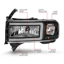 Load image into Gallery viewer, ANZO 94-02 Dodge RAM Crystal Headlight - w/ Light Bar Black Housing