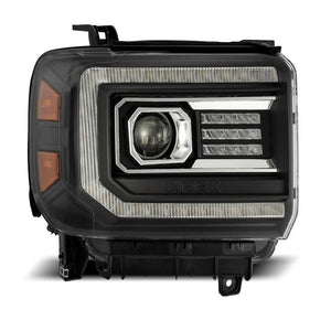 AlphaRex 14-18 GMC Sierra LUXX LED Proj Headlights Plank Style Black w/Activ Light/Seq Signal/DRL