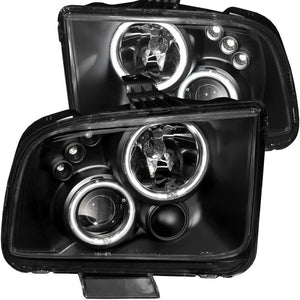 ANZO 2005-2009 Ford Mustang Projector Headlights w/ Halo Black