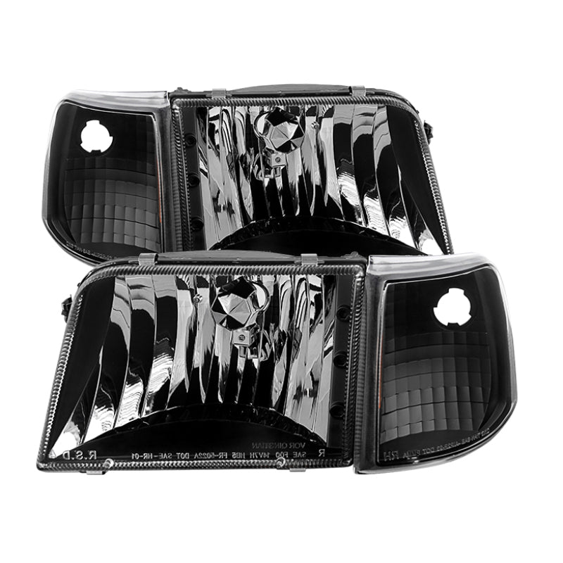 Xtune Ford Ranger 93-97 Crystal Headlights w/ Corner Lights 4pcs Sets Black  HD-JH-FR93-SET-BK