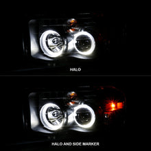 Load image into Gallery viewer, ANZO 2002-2005 Dodge Ram 1500 Projector Headlights w/ Halo Black Clear Amber