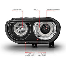 Load image into Gallery viewer, ANZO 2008-2014 Dodge Challenger Projector Headlights w/ Halo Black (CCFL)