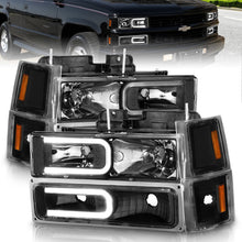 Load image into Gallery viewer, ANZO 88-98 Chevrolet C1500 Crystal Headlights w/ Light Bar Black Housing w/ Signal Side Markers 8Pcs