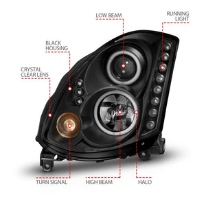 ANZO 2003-2007 Infiniti G35 Projector Headlights w/ Halo Black (CCFL) (HID Compatible)