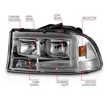 Load image into Gallery viewer, ANZO 97-04 Dodge Dakota/Durango Crystal headlight Set w/ Light Bar Chrome Housing