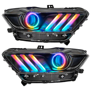 Oracle 15-17 Ford Mustang Dynamic RGB+A Pre-Assembled Headlights - Black Edition - ColorSHIFT