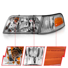 Load image into Gallery viewer, ANZO 1998-2005 Ford Crown Victoria Crystal Headlight Chrome With Bumper Light (OE)