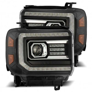 AlphaRex 14-18 GMC Sierra PRO-Series Proj Headlights Plank Style Black w/Activ Light/Seq Signal/DRL