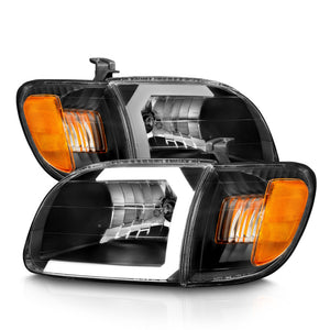 ANZO 00-04 Toyota Tundra (Fits Reg/Acc Cab Only) Crystal Headlights w/Light Bar Black w/Corner Light