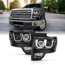 Load image into Gallery viewer, ANZO 2009-2014 Ford F-150 Projector Headlights w/ U-Bar Black Amber (HID TYPE) (WITHOUT HID KIT)